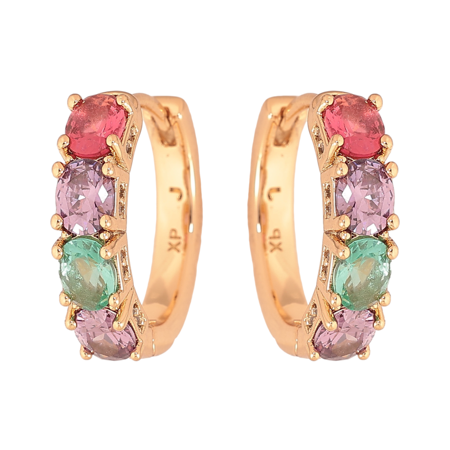 Серьги Xuping цвет Позолота 18К колечки "Дорожки разноцветных кристаллов" фото №1