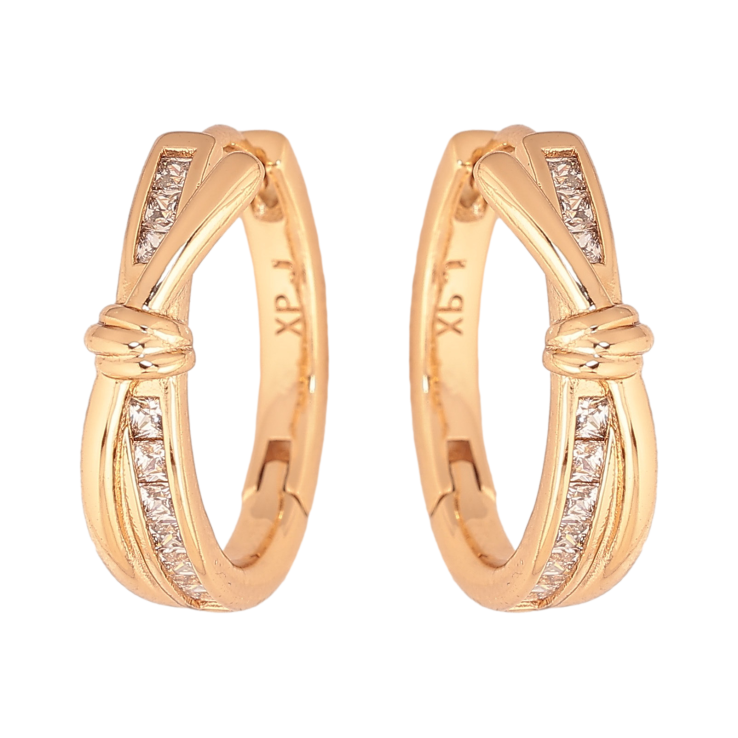 Сережки Xuping колір Позолота 18К колечка "Візерунок з кристалами" фото №16