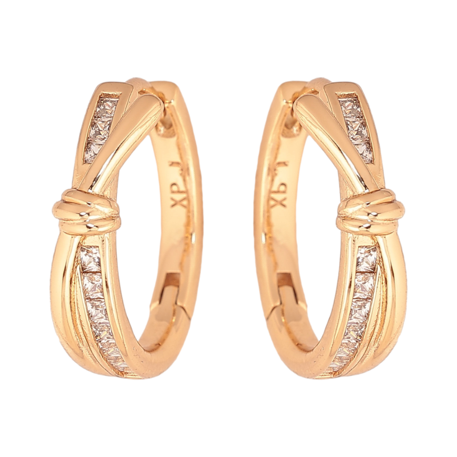 Серьги Xuping цвет Позолота 18К колечки "Узор с кристаллами" фото №1