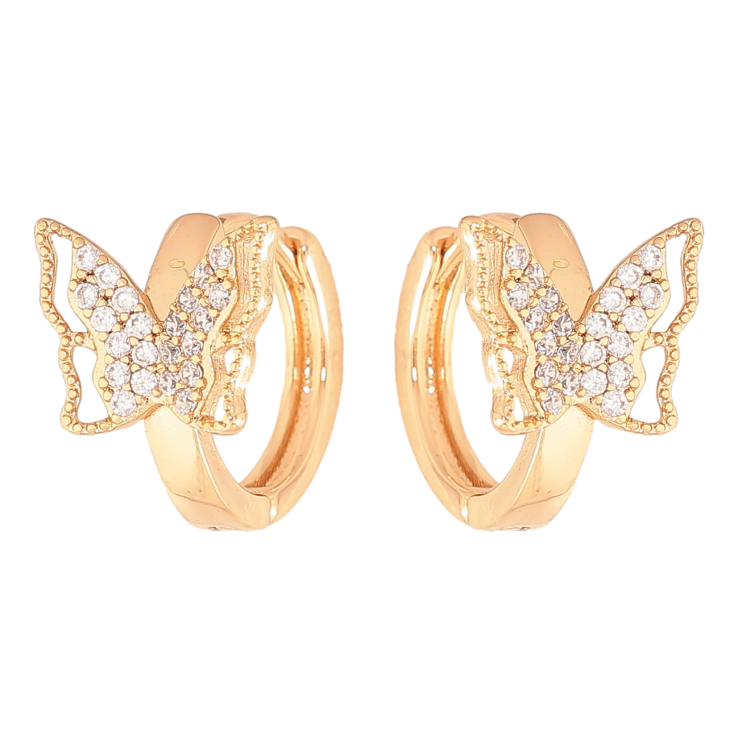 Серьги Xuping цвет Позолота 18К колечки "Бабочки с кристаллами" фото №23