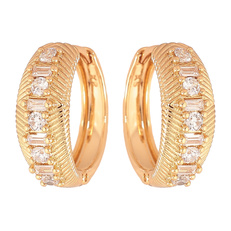 Серьги Xuping цвет Позолота 18К колечки "Узор с кристаллами" фото №1