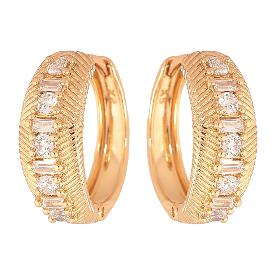 Серьги Xuping цвет Позолота 18К колечки "Узор с кристаллами" фото №1