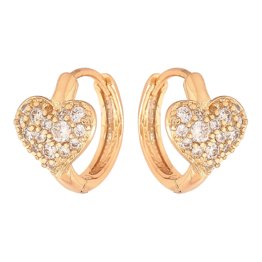 Сережки Xuping колір Позолота 18К колечка "Сердечки з інкрустацією кристалами" фото №1