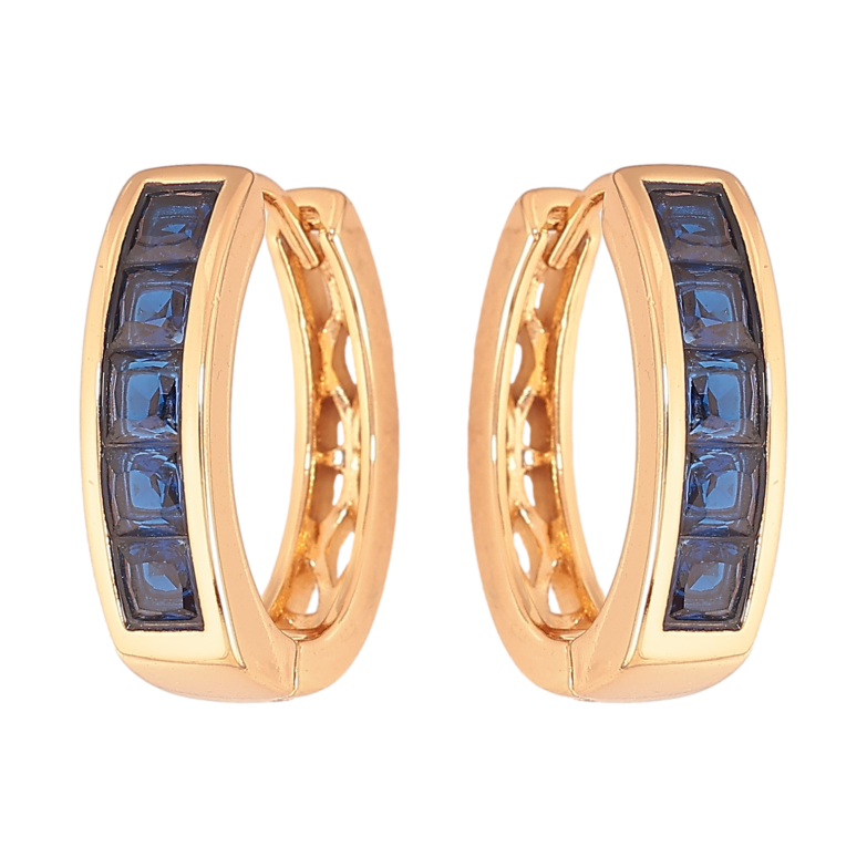 Серьги Xuping цвет Позолота 18К колечки "Дорожки синих кристаллов" фото №1