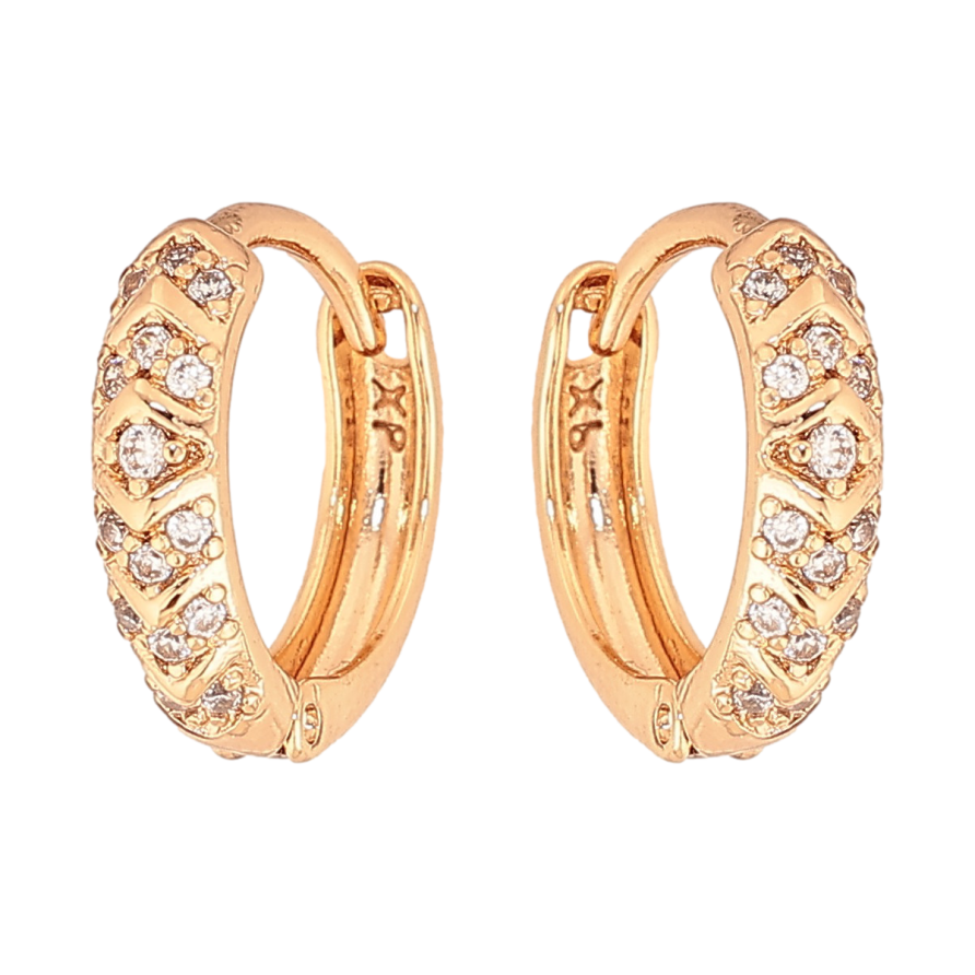 Сережки Xuping колір Позолота 18К колечка "Візерунок з кристалами" фото №1 Сережки Xuping колір Позолота 18К колечка "Візерунок з кристалами" фото №1