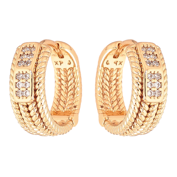 Сережки Xuping колір Позолота 18K колечка "Візерунок з кристалами" фото №13