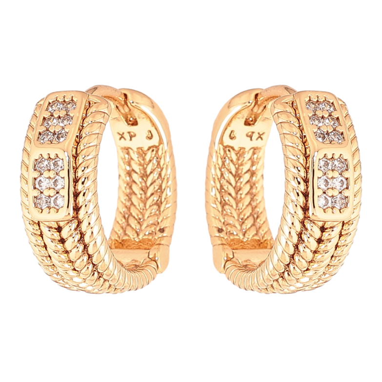 Сережки Xuping колір Позолота 18K колечка "Візерунок з кристалами" фото №1