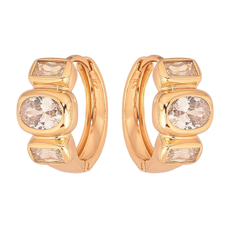 Серьги Xuping цвет Позолота 18К колечки "Три кристалла" фото №3