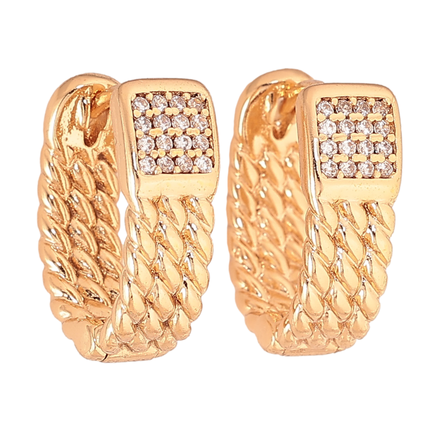 Серьги Xuping цвет Позолота 18К колечки "Узор с кристаллами" фото №1 Серьги Xuping цвет Позолота 18К колечки "Узор с кристаллами" фото №1