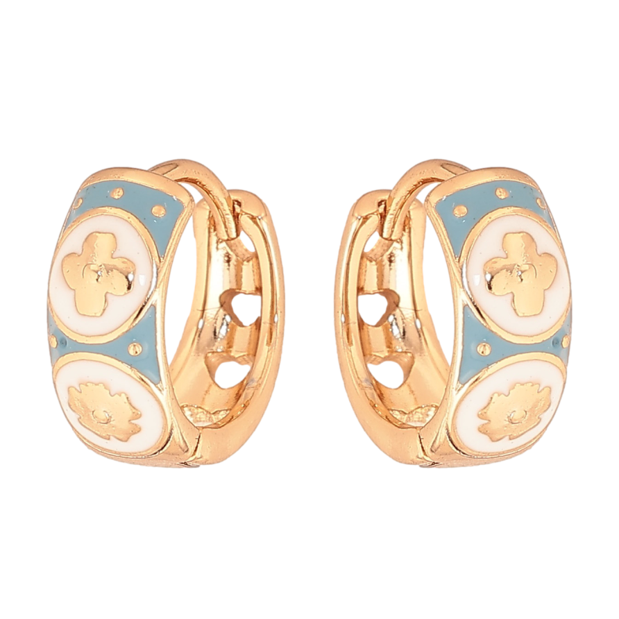 Серьги Xuping цвет Позолота 18К колечки "Цветочный узор с цветной эмалью" фото №1 Серьги Xuping цвет Позолота 18К колечки "Цветочный узор с цветной эмалью" фото №1