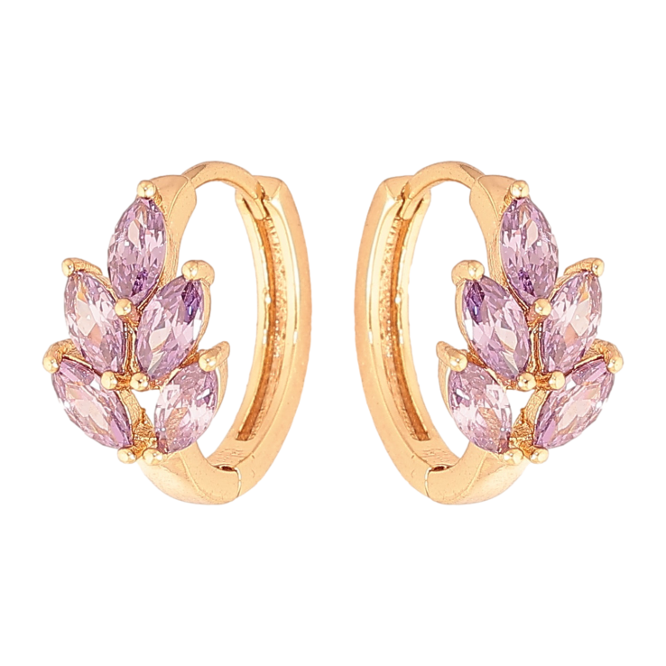 Сережки Xuping колір Позолота 18К колечка "Листочки з бузковими кристалами" фото №10