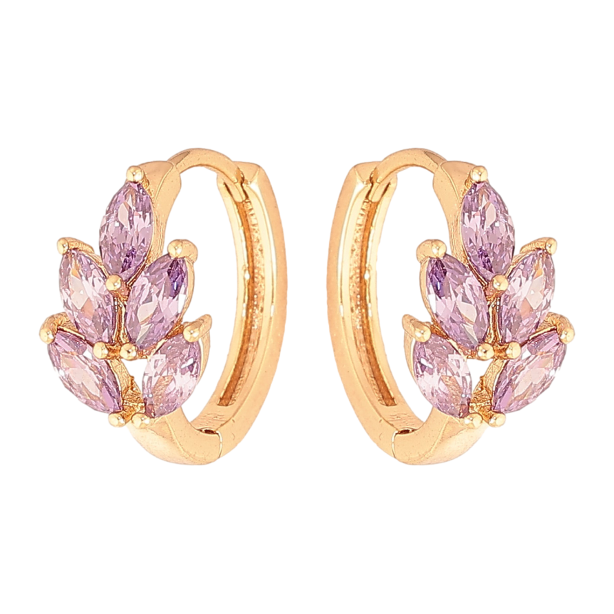 Сережки Xuping колір Позолота 18К колечка "Листочки з бузковими кристалами" фото №1