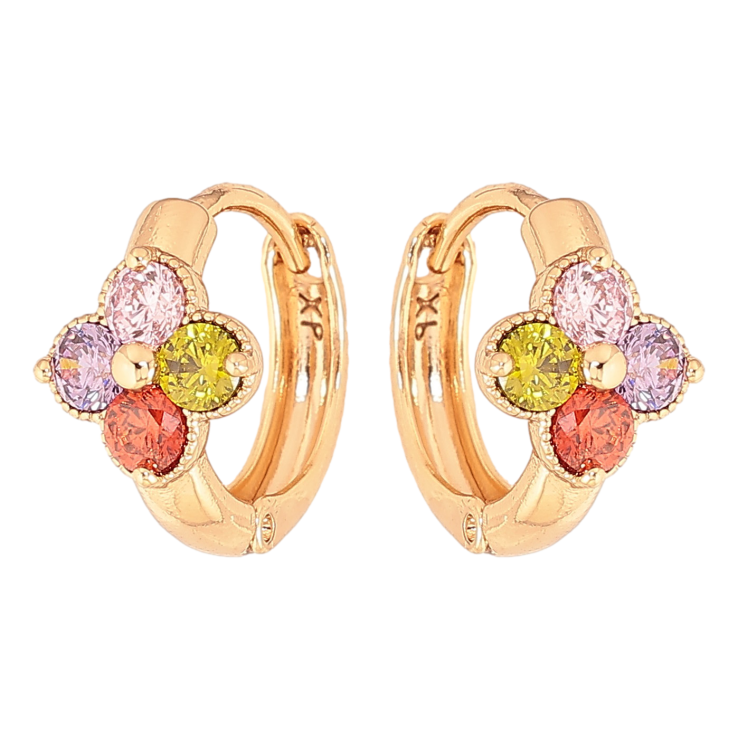 Серьги Xuping цвет Позолота 18К колечки "Цветочки из разноцветных кристаллов" фото №2 Серьги Xuping цвет Позолота 18К колечки "Цветочки из разноцветных кристаллов" фото №2