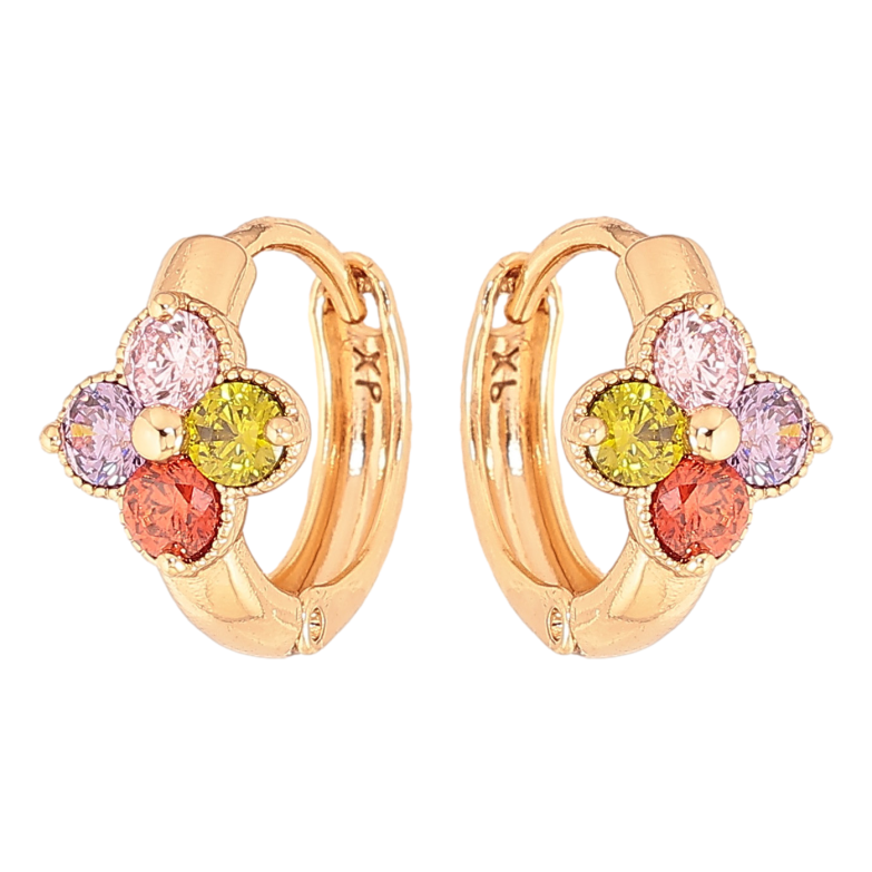 Серьги Xuping цвет Позолота 18К колечки "Цветочки из разноцветных кристаллов" фото №1