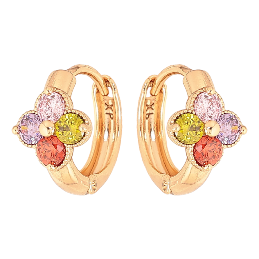 Серьги Xuping цвет Позолота 18К колечки "Цветочки из разноцветных кристаллов" фото №1
