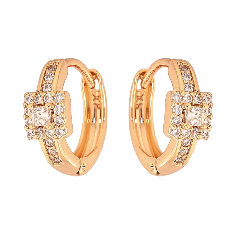 Сережки Xuping колір Позолота 18К колечка "Візерунок з кристалами" фото №1 Сережки Xuping колір Позолота 18К колечка "Візерунок з кристалами" фото №1