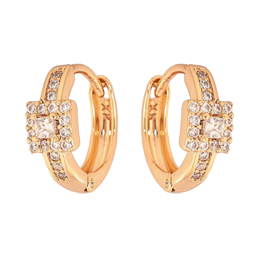 Сережки Xuping колір Позолота 18К колечка "Візерунок з кристалами" фото №1 Сережки Xuping колір Позолота 18К колечка "Візерунок з кристалами" фото №1