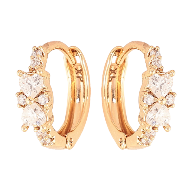 Серьги Xuping цвет Позолота 18К колечки "Узор с кристальными сердечками" фото №4