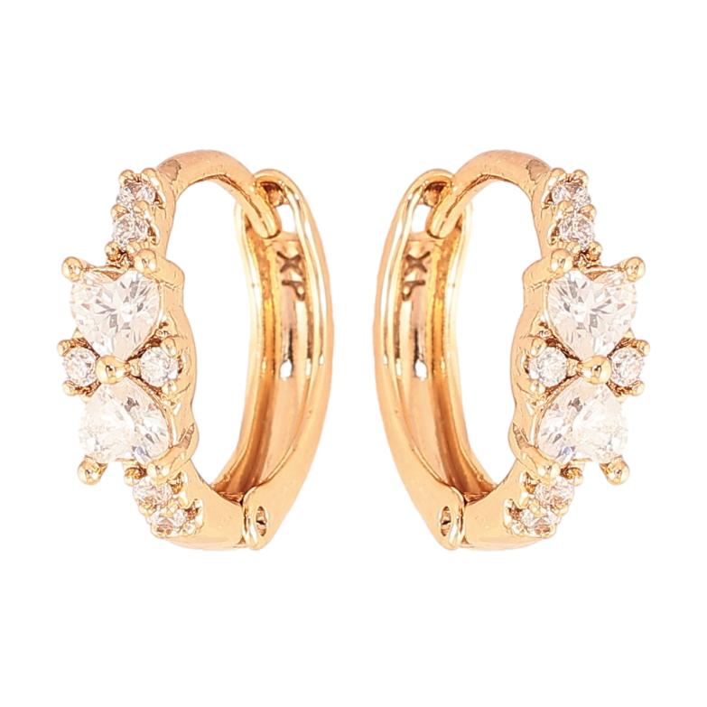 Сережки Xuping колір Позолота 18К колечка "Візерунок з кристальними сердечками" фото №3 Сережки Xuping колір Позолота 18К колечка "Візерунок з кристальними сердечками" фото №3