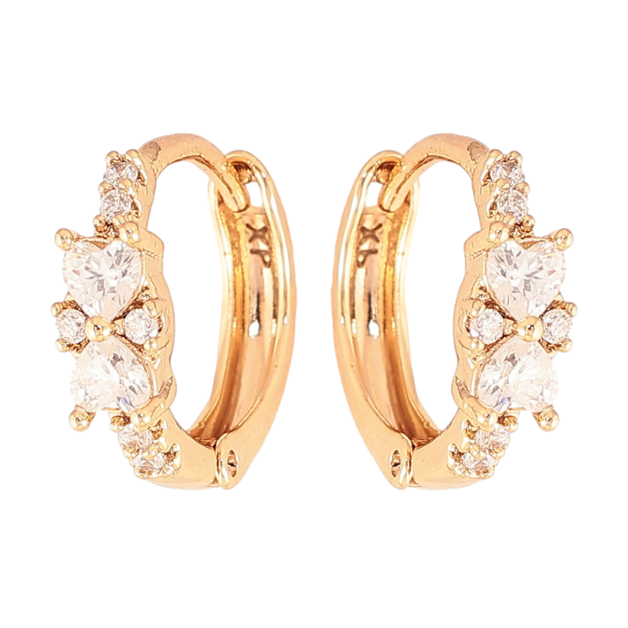 Серьги Xuping цвет Позолота 18К колечки "Узор с кристальными сердечками" фото №1 Серьги Xuping цвет Позолота 18К колечки "Узор с кристальными сердечками" фото №1