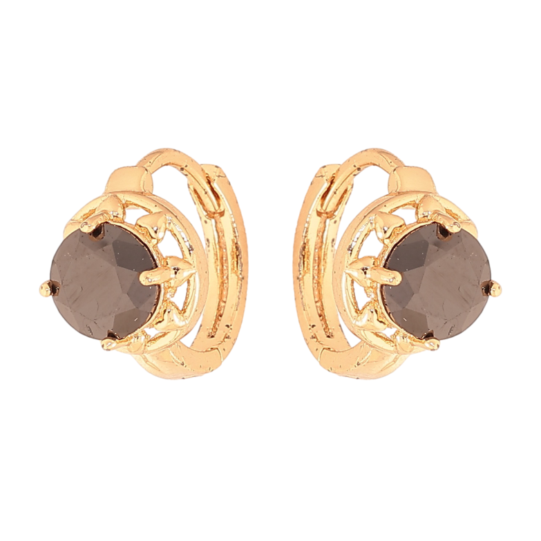 Серьги Xuping цвет Позолота 18К колечки "Узор с черными кристаллами" фото №1