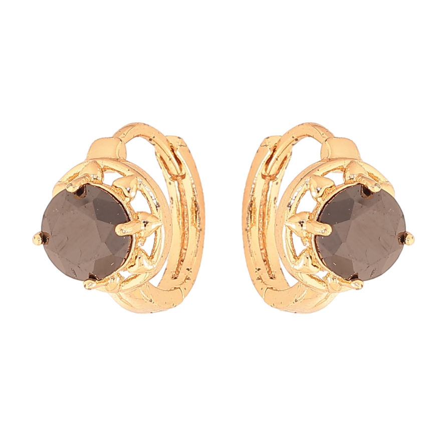 Серьги Xuping цвет Позолота 18К колечки "Узор с черными кристаллами" фото №1