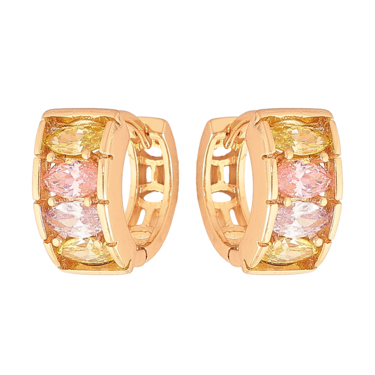 Сережки Xuping колір Позолота 18К колечка "Доріжки різнокольорових кристалів" фото №16