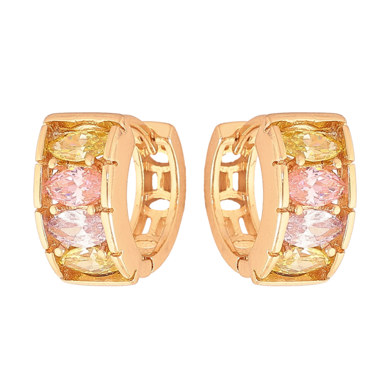 Серьги Xuping цвет Позолота 18К колечки "Дорожки разноцветных кристаллов" фото №1