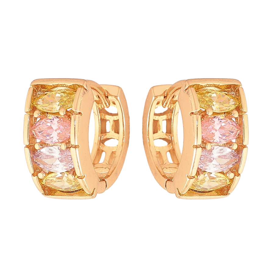 Серьги Xuping цвет Позолота 18К колечки "Дорожки разноцветных кристаллов" фото №1