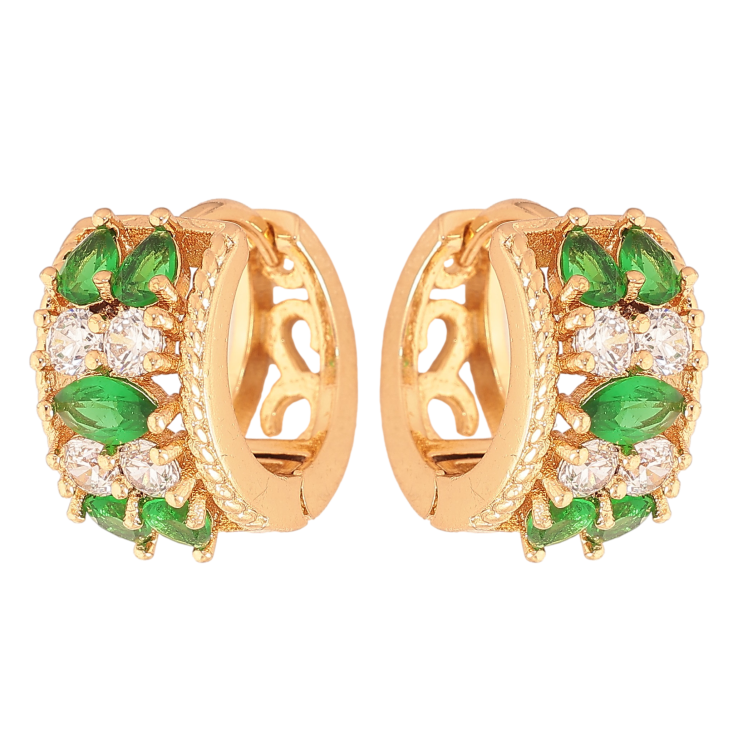 Сережки Xuping колір Позолота 18К колечка "Візерунок з біло-зеленими кристалами" фото №22