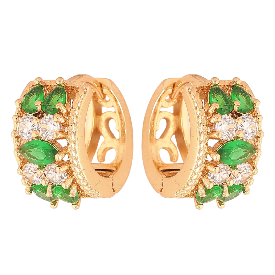 Сережки Xuping колір Позолота 18К колечка "Візерунок з біло-зеленими кристалами" фото №1