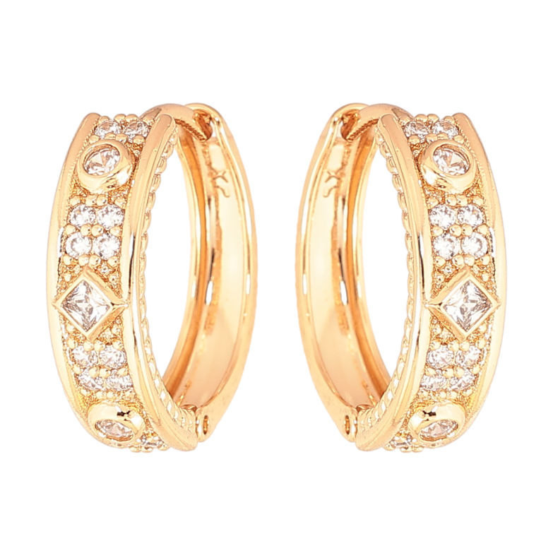 Сережки Xuping колір Позолота 18K колечка "Візерунок з кристалами" фото №1