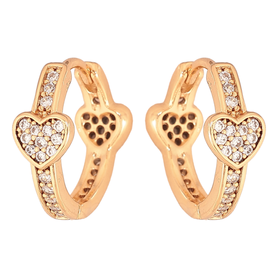 Серьги Xuping цвет Позолота 18К колечки "Сердечки с кристаллами" фото №1