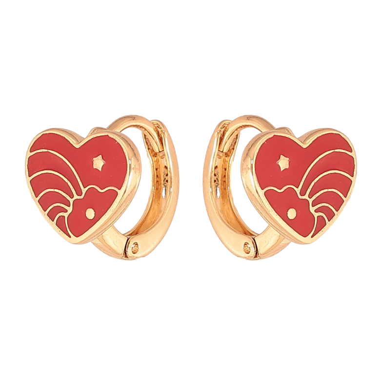 Серьги Xuping цвет Позолота 18К колечки "Сердечки с узором красной эмалью" фото №1 Серьги Xuping цвет Позолота 18К колечки "Сердечки с узором красной эмалью" фото №1