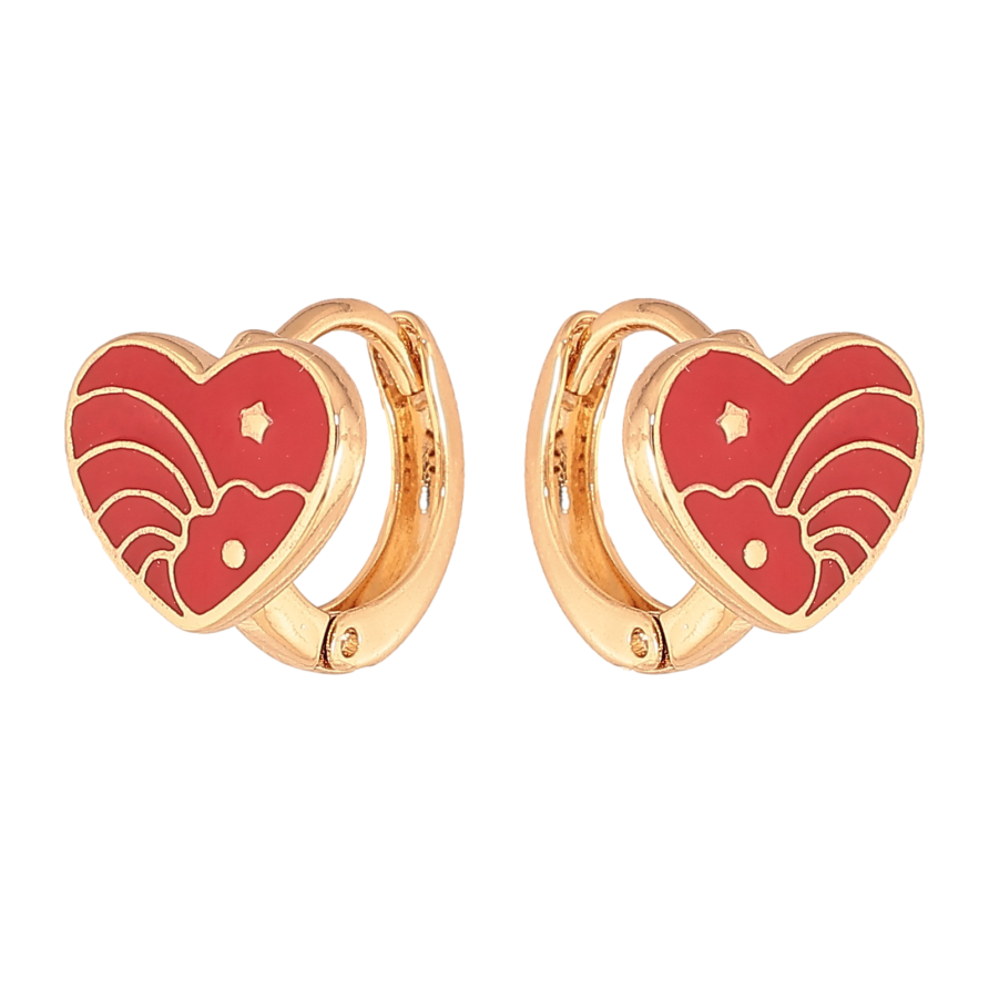 Сережки Xuping колір Позолота 18К колечка "Сердечки з візерунком червоною емаллю" фото №1 Сережки Xuping колір Позолота 18К колечка "Сердечки з візерунком червоною емаллю" фото №1