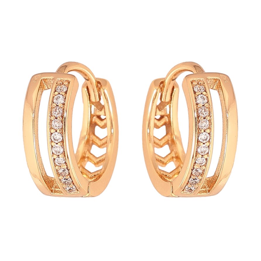 Сережки Xuping колір Позолота 18К колечка "Візерунок з кристалами" фото №1 Сережки Xuping колір Позолота 18К колечка "Візерунок з кристалами" фото №1