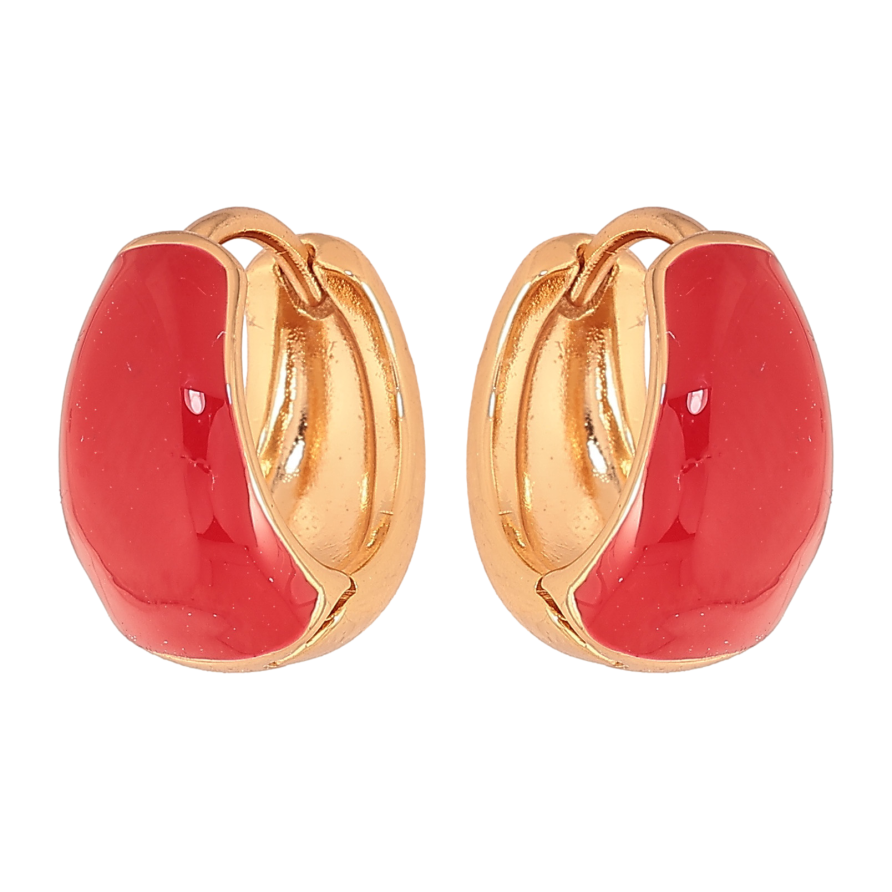 Серьги Xuping цвет Позолота 18К колечки "Узор красной эмалью" фото №1