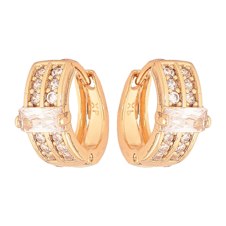 Серьги Xuping цвет Позолота 18К колечки "Узор с кристаллами" фото №3