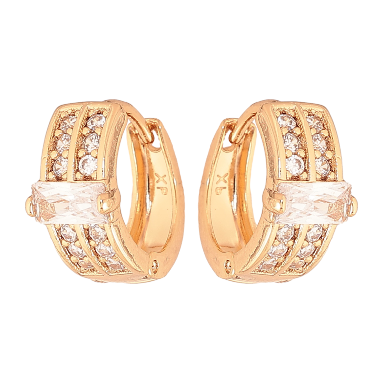 Серьги Xuping цвет Позолота 18К колечки "Узор с кристаллами" фото №1