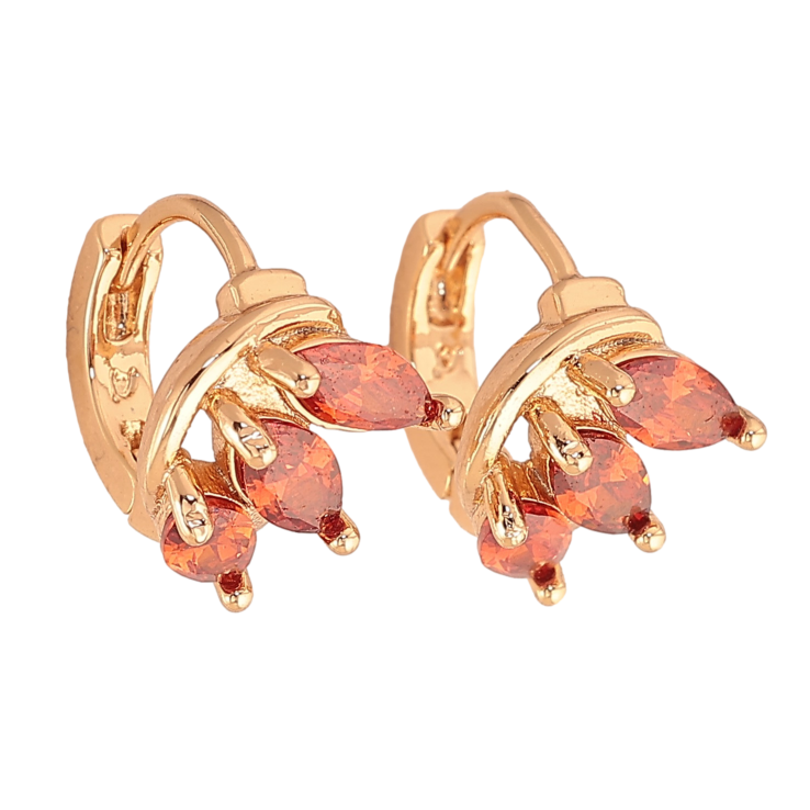 Сережки Xuping колір Позолота 18К колечка "Візерунок з червоними кристалами" на один бік фото №4