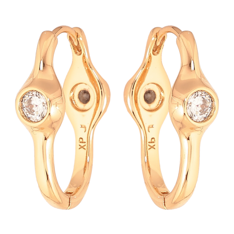 Сережки Xuping колір Позолота 18K колечка "Візерунок з кристалами двосторонній" фото №3