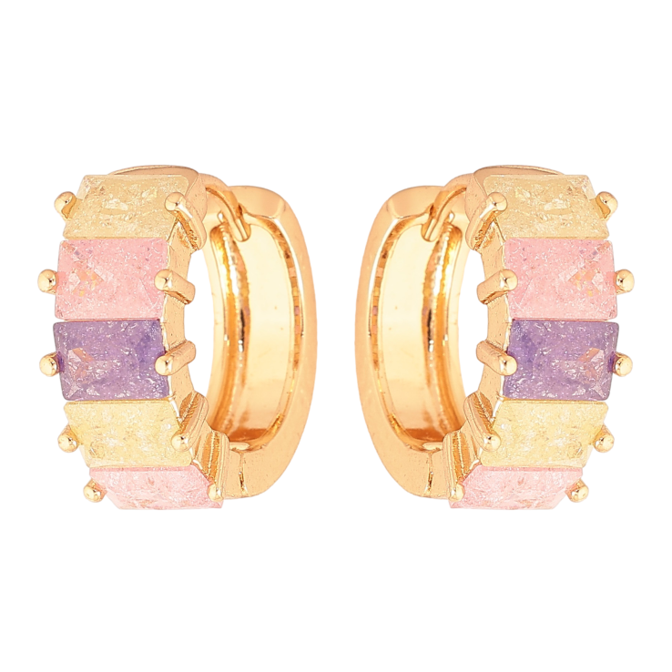 Сережки Xuping колір Позолота 18К колечка "Доріжки різнокольорових кристалів" фото №17