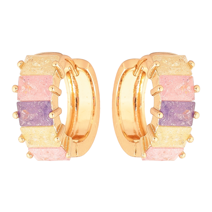 Сережки Xuping колір Позолота 18К колечка "Доріжки різнокольорових кристалів" фото №1