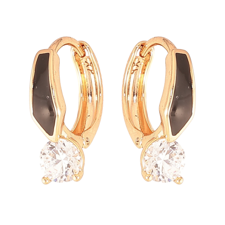 Серьги Xuping цвет Позолота 18К колечки "Узор с черной эмалью и кристаллом" фото №21