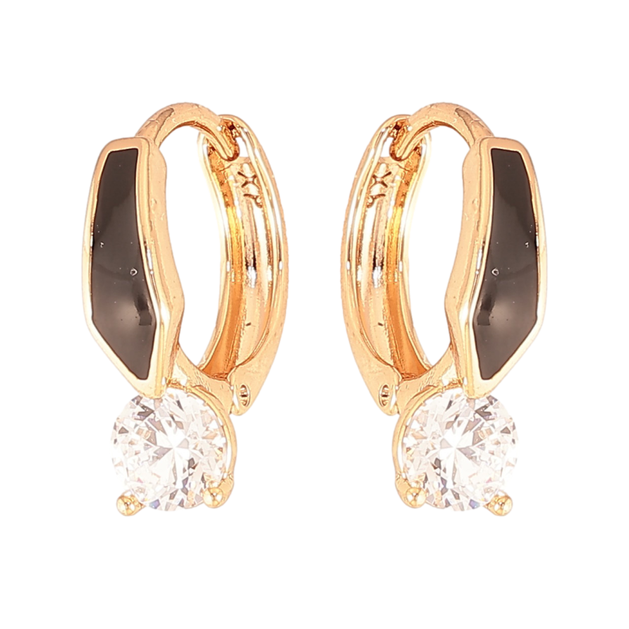 Серьги Xuping цвет Позолота 18К колечки "Узор с черной эмалью и кристаллом" фото №1