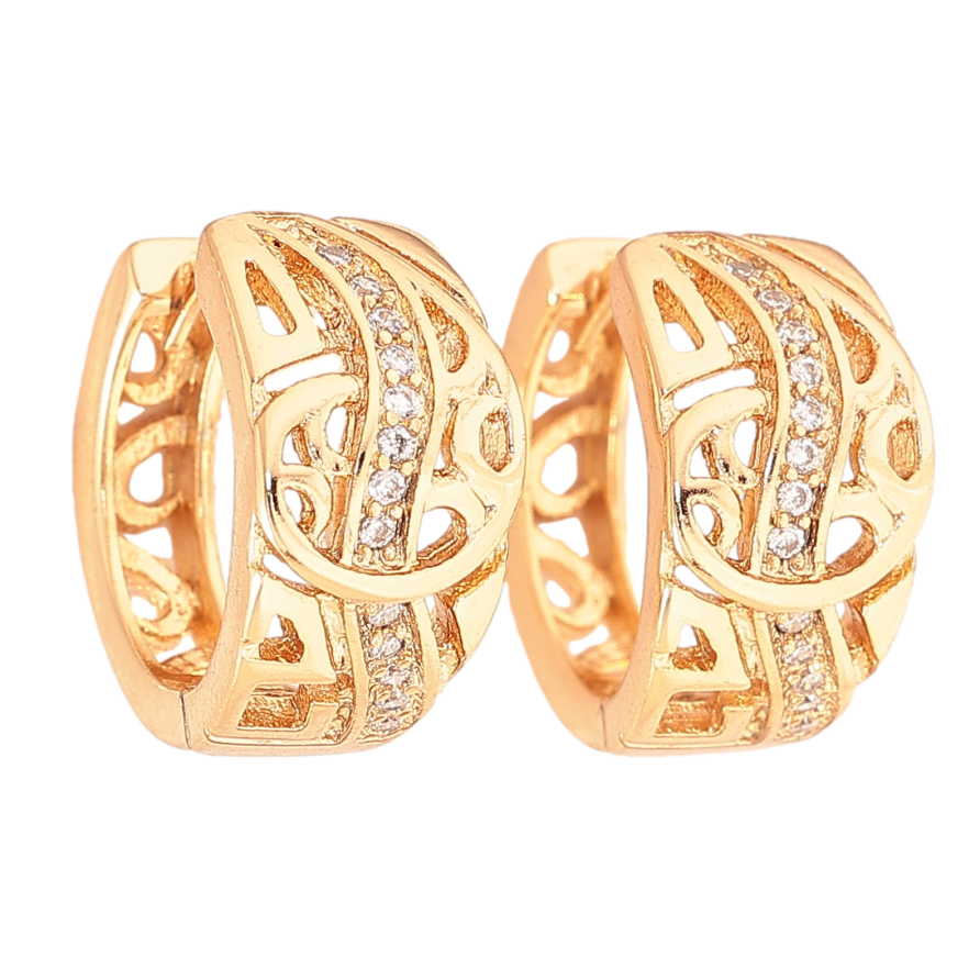 Сережки Xuping колір Позолота 18К колечка "Візерунок з кристалами" фото №1 Сережки Xuping колір Позолота 18К колечка "Візерунок з кристалами" фото №1