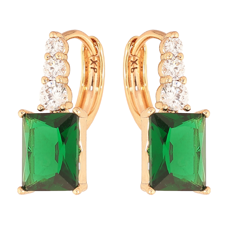 Серьги Xuping цвет Позолота 18K колечки "Узор с зелеными кристаллами" фото №4