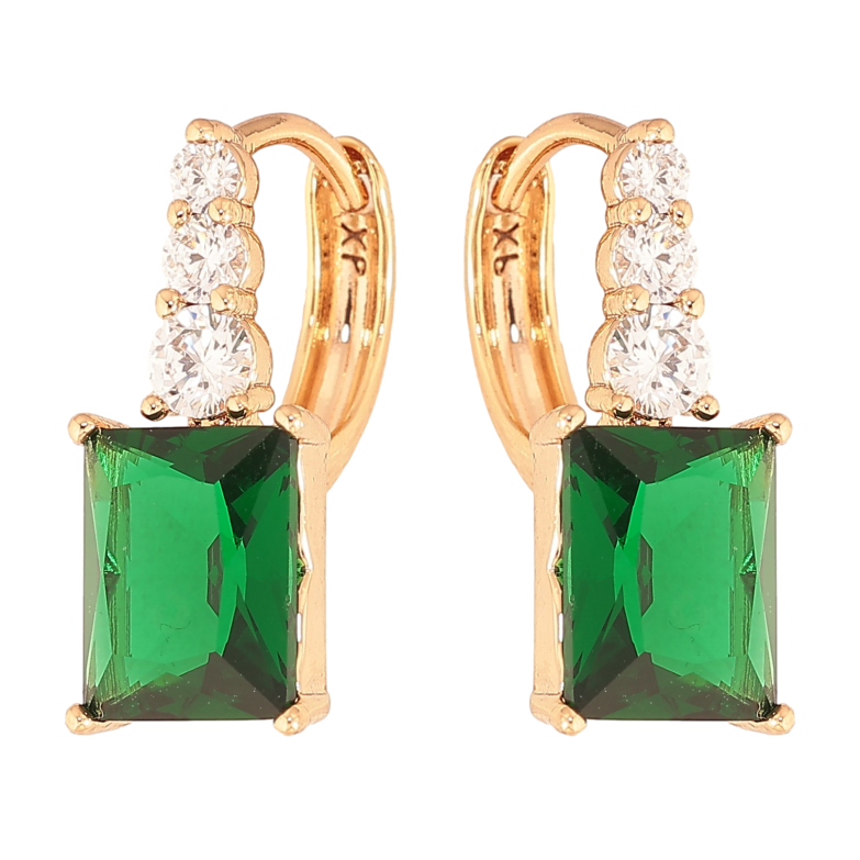 Серьги Xuping цвет Позолота 18K колечки "Узор с зелеными кристаллами" фото №1