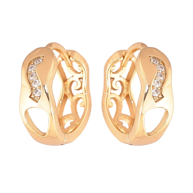 Серьги Xuping цвет Позолота 18К колечки "Узор с кристаллами" фото №5