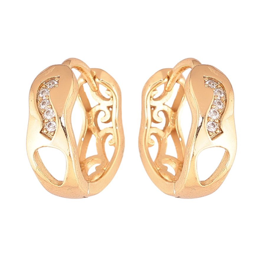 Сережки Xuping колір Позолота 18К колечка "Візерунок з кристалами" фото №1